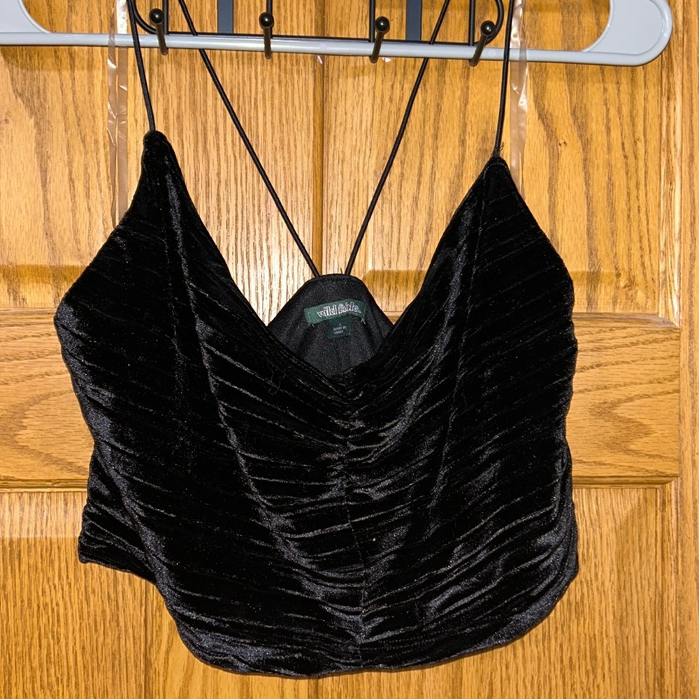 Black crushed velvet tank top size L. Worn once. No stains or tears.
